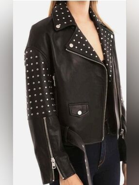Bagatelle Black Studded Leather Biker Jacket